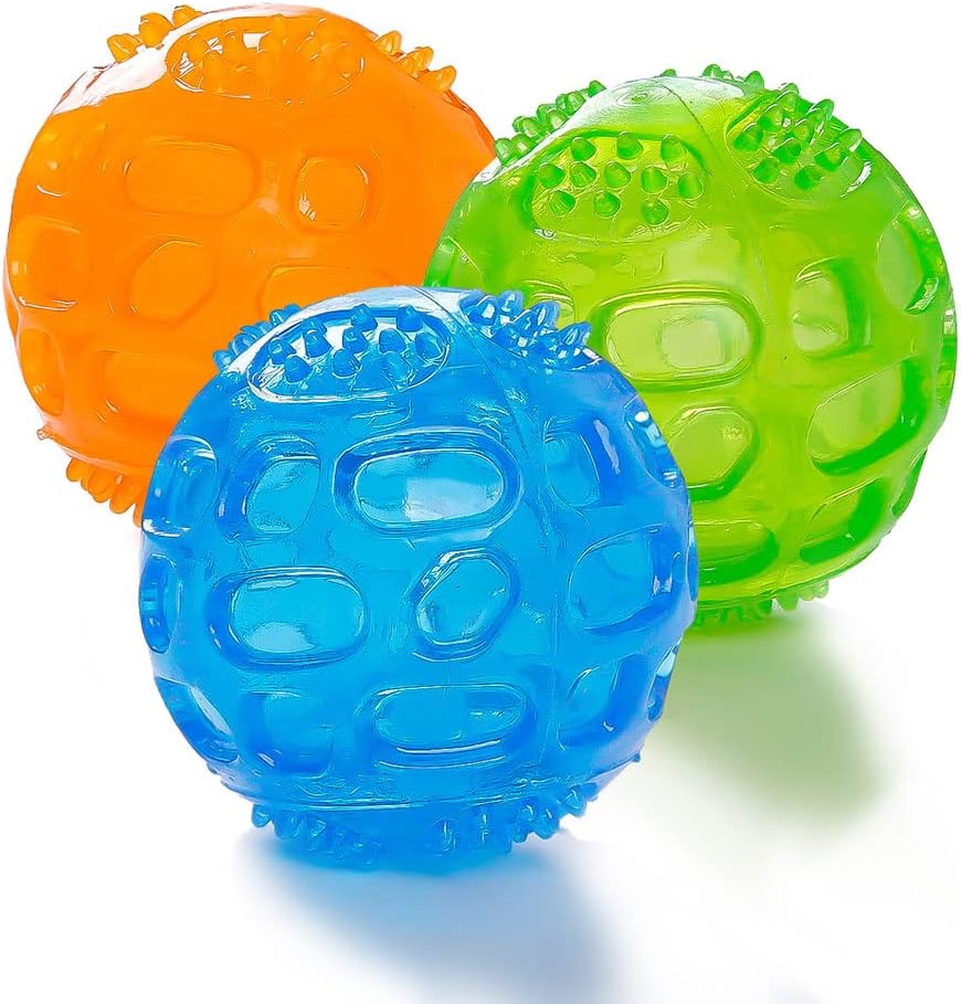 Dog Squeaky Ball, Pet Squeak Chew Bouncy Rubber Toy Balls for Small Medium Dogs Indestructible Exercise Training Playing (3 Balls)