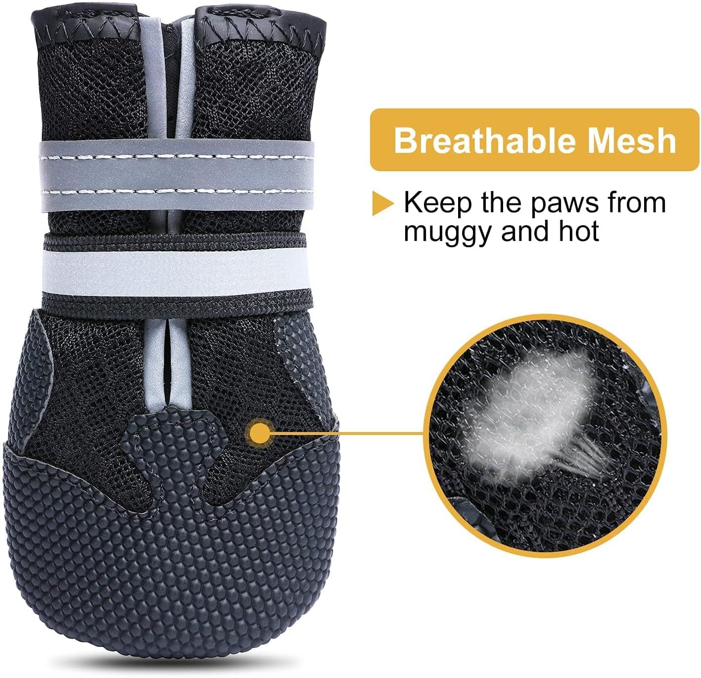 Breathable Mesh Dog Boots Nonslip Soft Rubber Sole Dog Shoes for Medium Large Dogs Paw Protectors for Summer Hot Pavement (Pack of 4) - Image 2