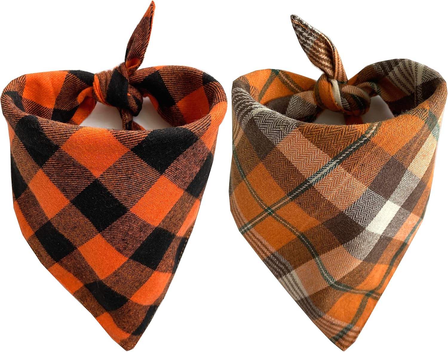 Fall Dog Bandanas 2 Pack, Orange Plaid Pet Scarf for Boy and Girl, Premium Durable Fabric, Holiday Halloween Thanksgiving Bandana for Small and Medium Dogs (Small)